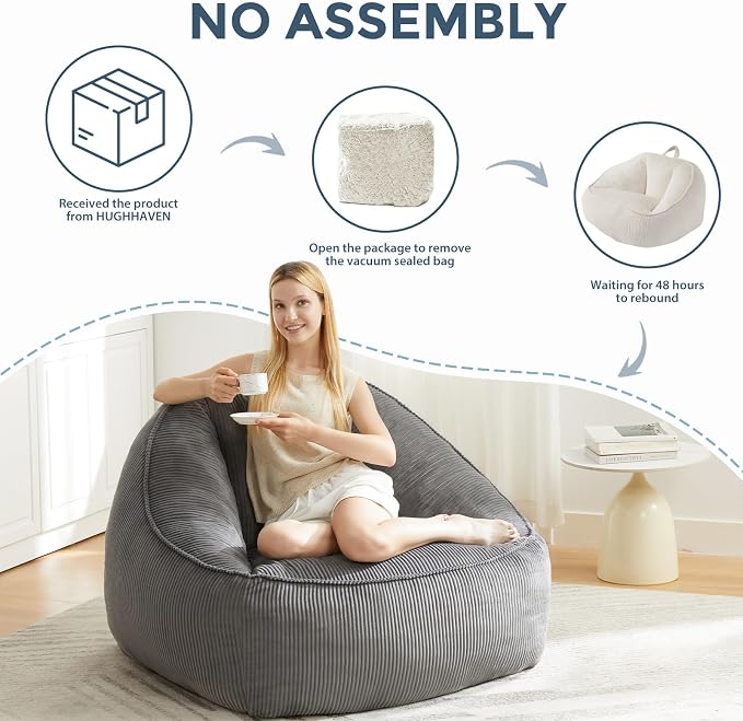 HUGHEAVEN Big Bean Bag Chairs for Adults, Giant Bean Bag Chair for Adults and - Image 6