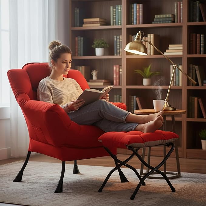 Welnow Lazy Chair with Ottoman, Modern Accent Chair with Armrests and a Side - Image 9