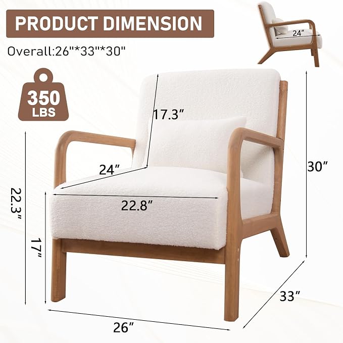 ANJ Mid Century Modern Accent Chair Set of 2, Single Boucle Lounge Reading - Image 2