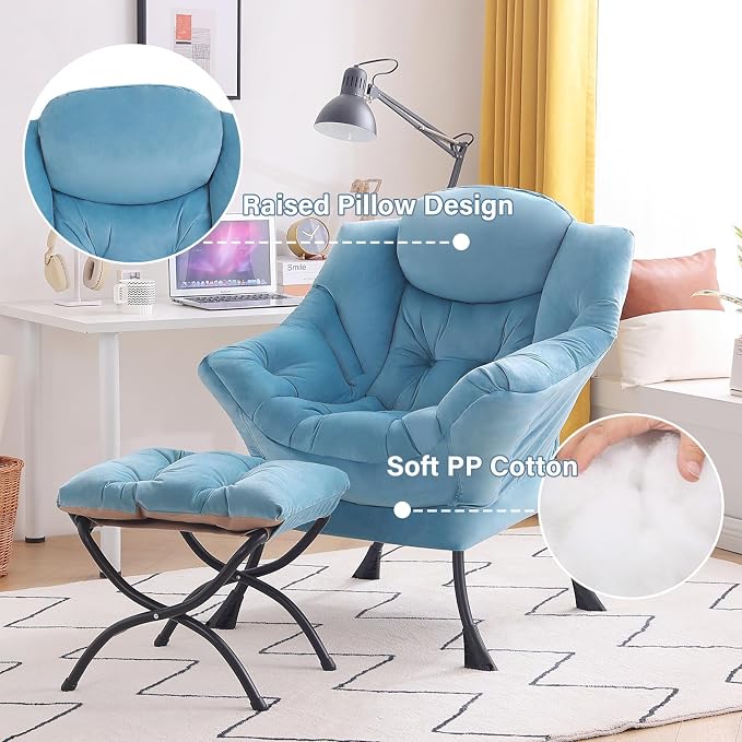 Tiita Lazy Chair with Ottoman, Comfy Leisure Sofa Reading Chair with Footrest - Image 4