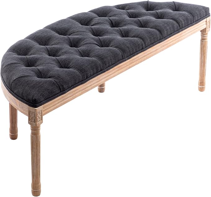 Kmax 55" Upholstered Bench Tufted Fabric Bench Vintage Semi-Circle Entryway - Image 3