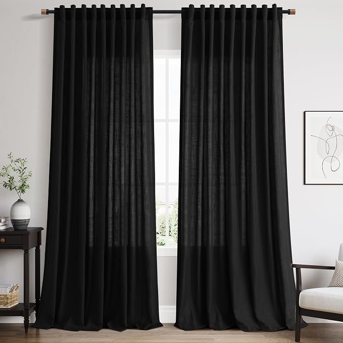 Nanspring Black Linen Curtains 90 Inches Long by Nanspring