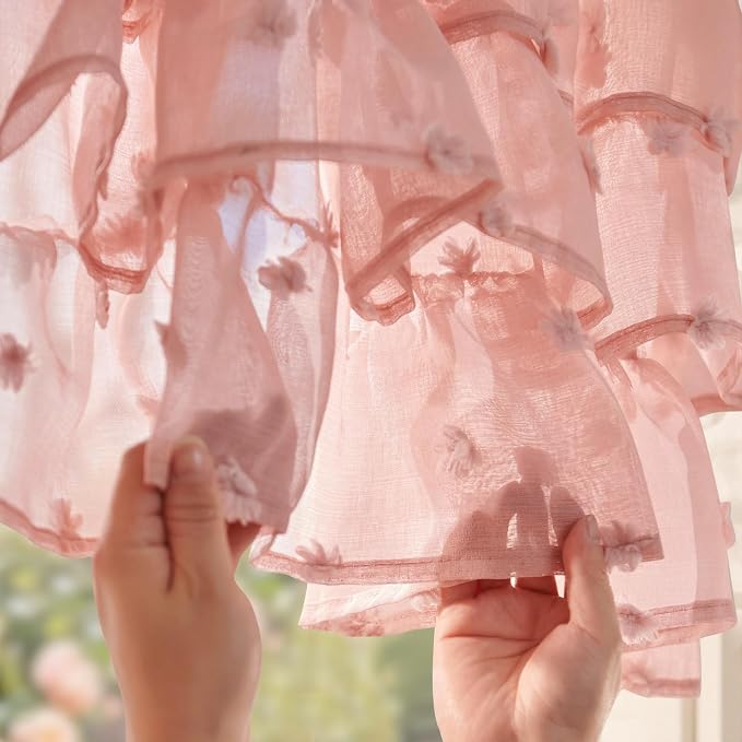 jinchan Ruffled Kitchen Valance Pom-Pom Voile Valance Curtains Sheer Shabby - Image 6