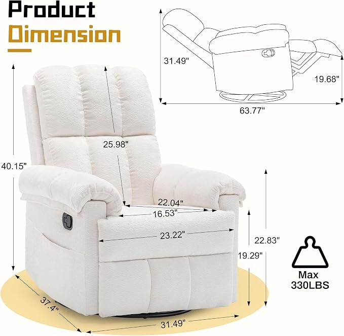 Korser Recliner Chair, Swivel Rocker Recliner Chair - Image 2