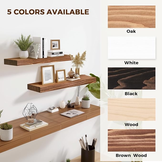 24x8x1.6 inch Floating Shelves Set of 2 – Solid Wood Rustic Brown Wall Mounted - Image 8