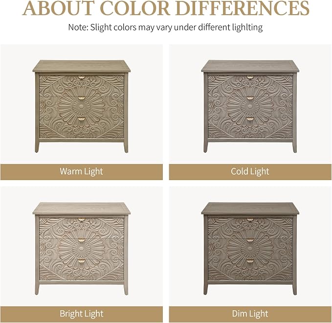 Carved 3 Drawer Cabinet with Floral Pattern & Gold Handles, 31.5" W Distressed - Image 7