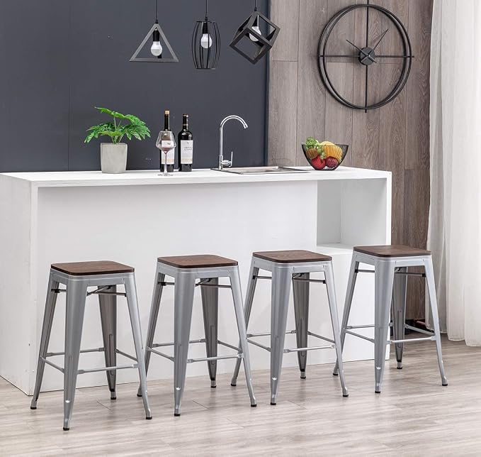 HAOBO Home 26" Backless Metal Counter Stool Height Bar Stools, Barstools - Image 8
