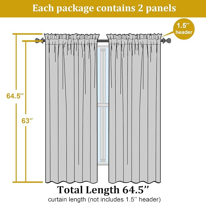 OWENIE Sheer Lemon Curtains for Bedroom Living Room 63 Inch Length 2 Panels Set - Image 2