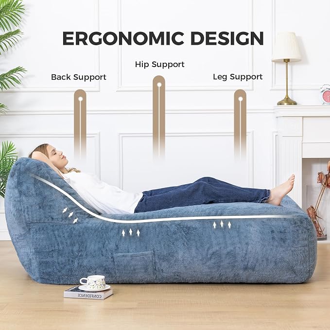 Giant Bean Bag Chair for Adults, Big Faux Fur Plush Bean Bag Lounger, Large - Image 5