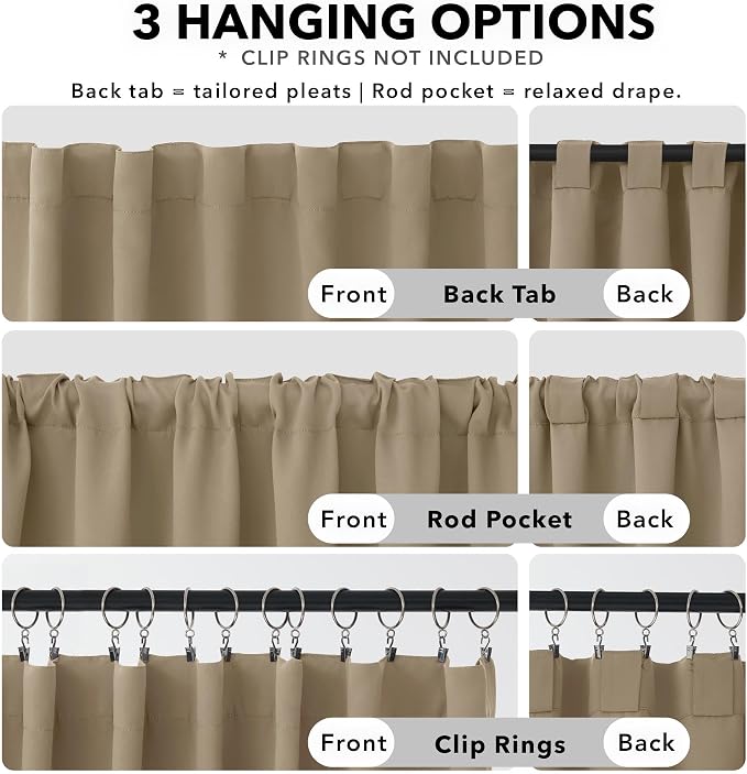 Deconovo Blackout Curtains, Thermal Insulated, W52 x L108 2 Panels, Back Tab - Image 2