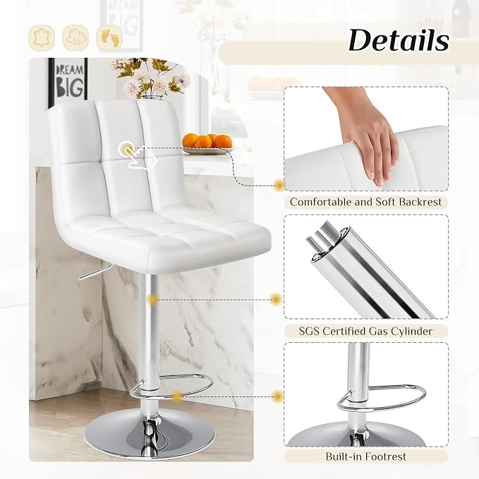 DUMOS Bar Stools Set of 4, 24 inch Counter Height Bar Stools, Upholstered - Image 2