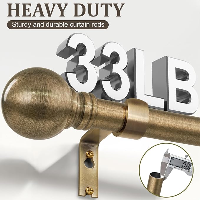 Antique Bronze Curtain Rods for Windows 72 to 144 Inch Long Brass Window - Image 5