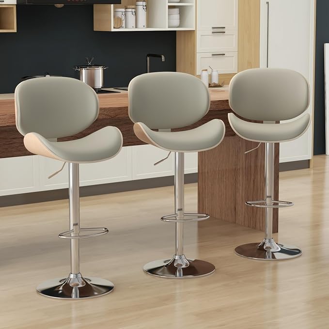KCC Bar Stools, Swivel Adjustable Height Barstools, PU Leather Upholstered Bar - Image 6