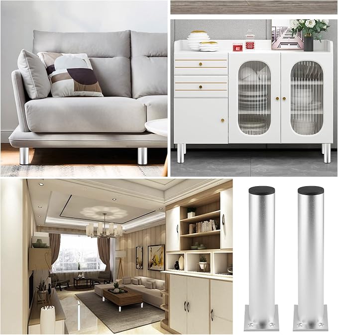 Set of 4 Furniture Legs 7.87 Inch, Adjustable Aluminum Alloy Cabinet Legs - Image 7