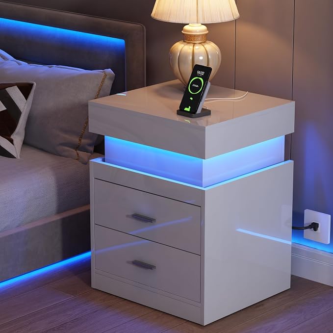 ChooChoo LED Nightstand with Charging Station, Smart Night Stand with Sliding by ChooChoo