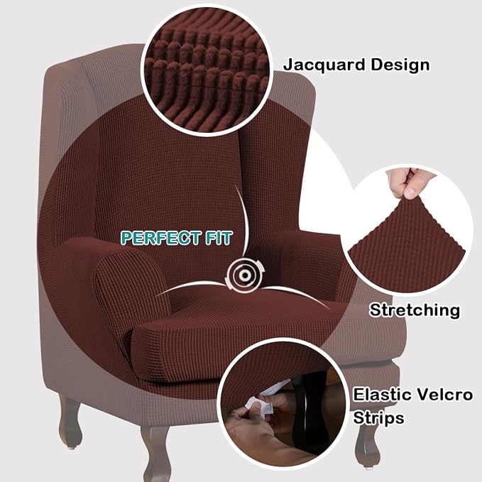 Turquoize Wingback Chair Covers 2 Piece Wing Chair Slipcover Stretch Slipcovers - Image 3