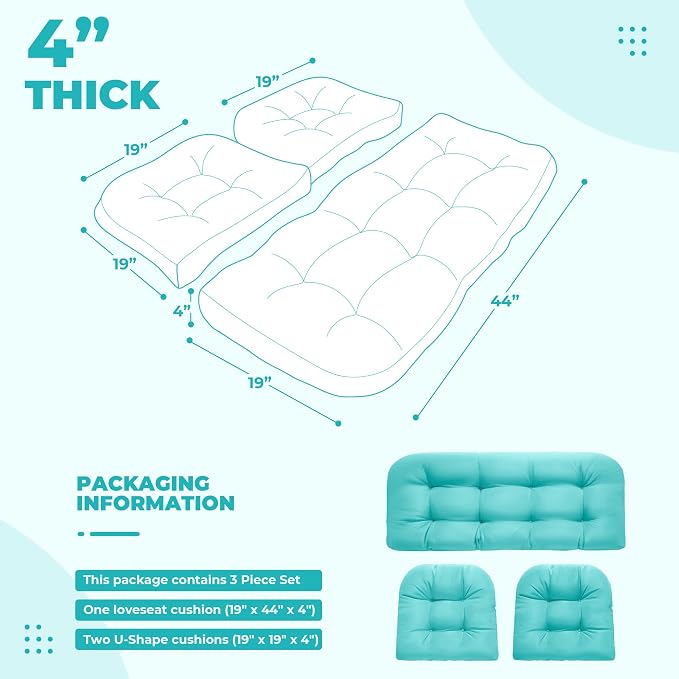 DANGHOOGY Wicker Chair Cushions, Waterproof Outdoor Loveseat Cushions - Image 2