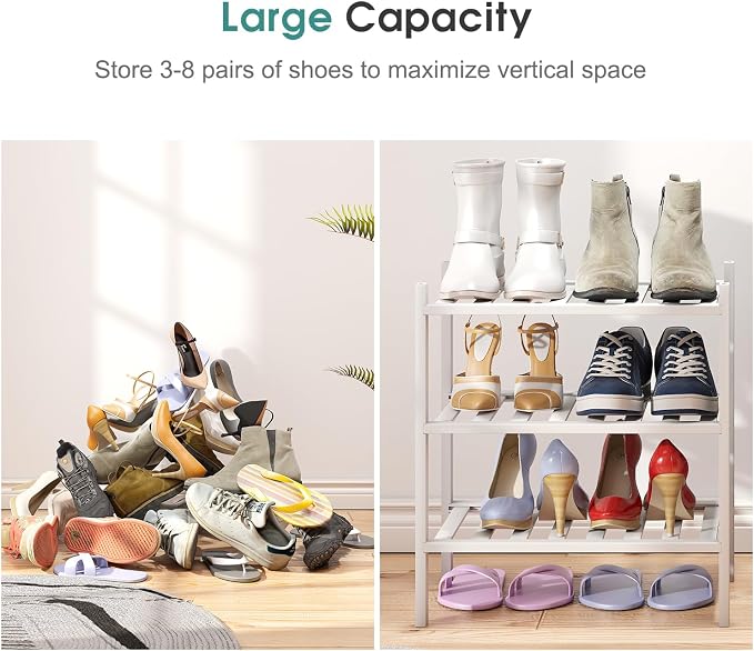 viewcare Small Shoe Rack for Entryway, Bamboo Wood Standing Shoe Shelf for - Image 4