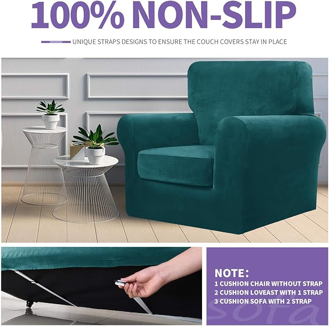 ZNSAYOTX Oversized Velvet Couch Cover 4 Piece Stretch Sofa Covers - Image 5