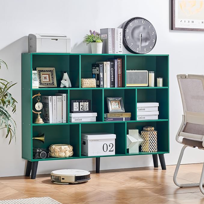 LEYAOYAO 10 Cube Bookshelf, 3 Tier Vintage 55" Wide Bookcase by LEYAOYAO-Findtheshiningpointofyourideallife%EF%BC%81