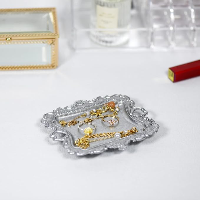 Funly mee Antique Trinket Dish Vintage Metal Jewelry Tray, Ring Holder - Image 5