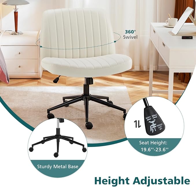 OLIXIS Criss Cross Chair with Wheels Wide Cross Legged Office Desk Vanity Chair - Image 5