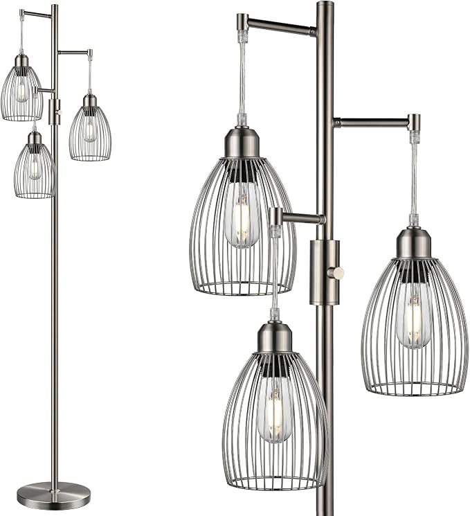 Nintiue Dimmable Floor Lamp, 3 x 800LM LED Edison Bulbs Included, Industrial by Nintiue