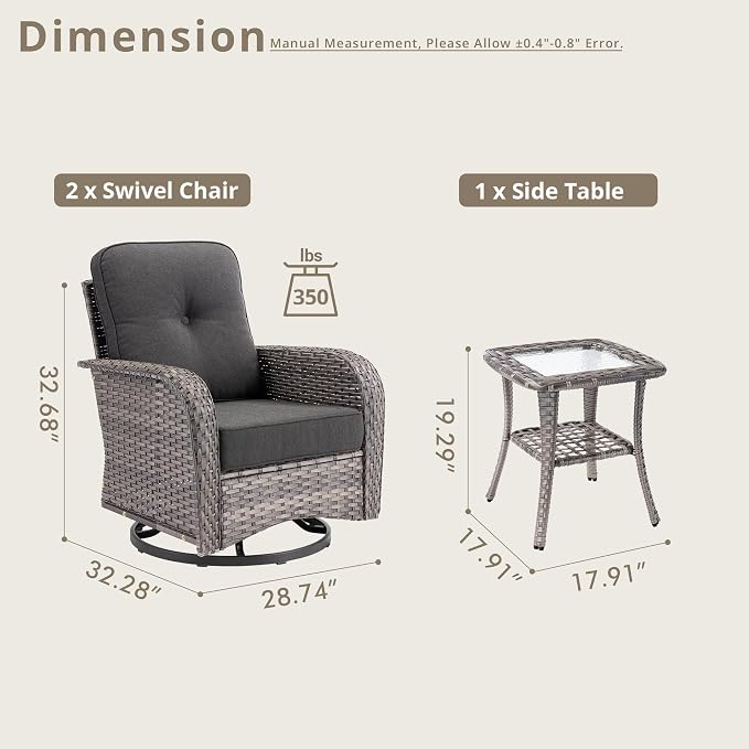 Weaxty Outdoor Swivel Rocker Patio Chairs, 3 Pieces Patio Furniture Set - Image 2