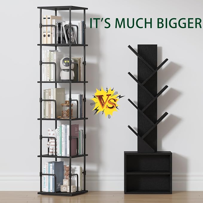 5-Tier Rotating Bookshelf, Freestanding Corner Bookshelf Industrial Style - Image 7
