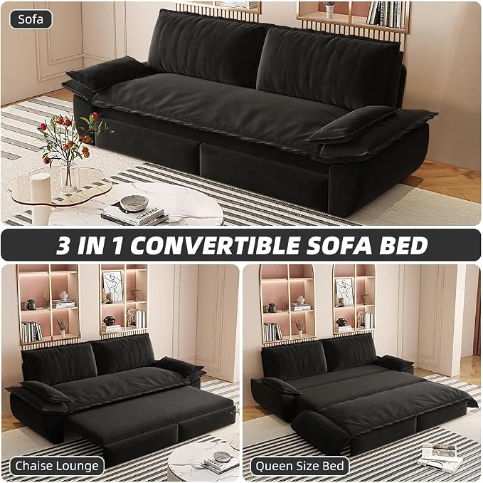 KEIKI 73.2" Queen Sleeper Sofa Bed, 3-in-1 Convertible Pull Out Couch - Image 3