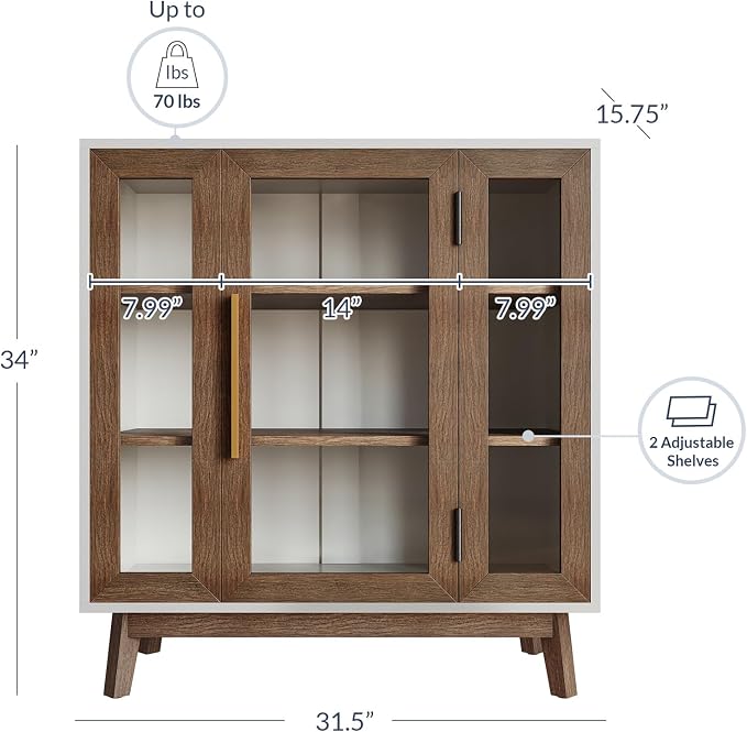 BELLEZE Modern Curio Cabinet, 3-Tiers Console Table, 31 Inch - Image 2