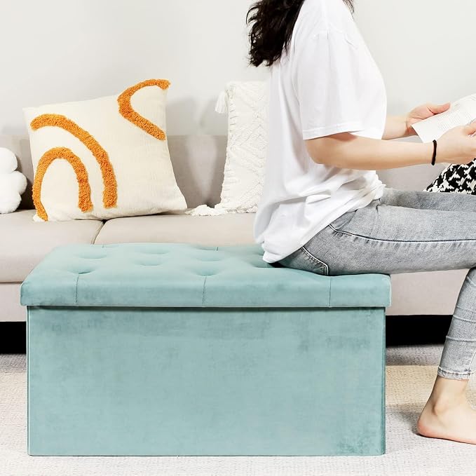 B FSOBEIIALEO Folding Storage Ottoman, Long Ottomans Shoes Bench, Velvet - Image 4