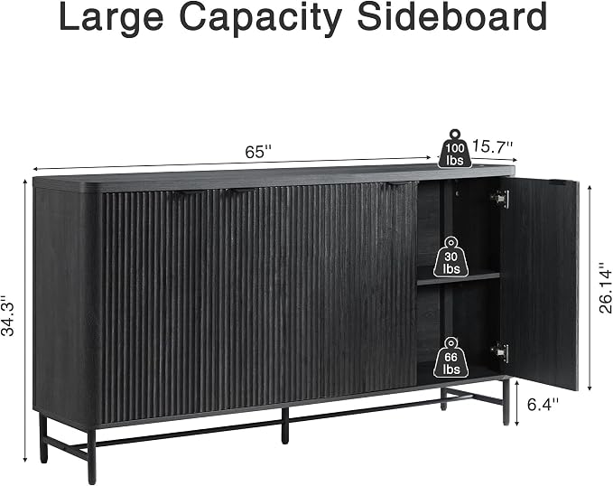 Fatmok 65" Fluted Buffet Cabinet - Image 2