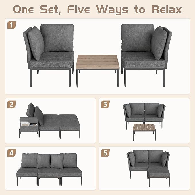 5 in 1 Modular Patio Furniture Set, 3 Piece Aluminum Convertible Outdoor - Image 4