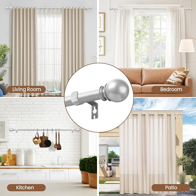 Silver Curtain Rod for Windows 28 to 48 Inch, 5/8 Inch Diameter Adjustable - Image 7