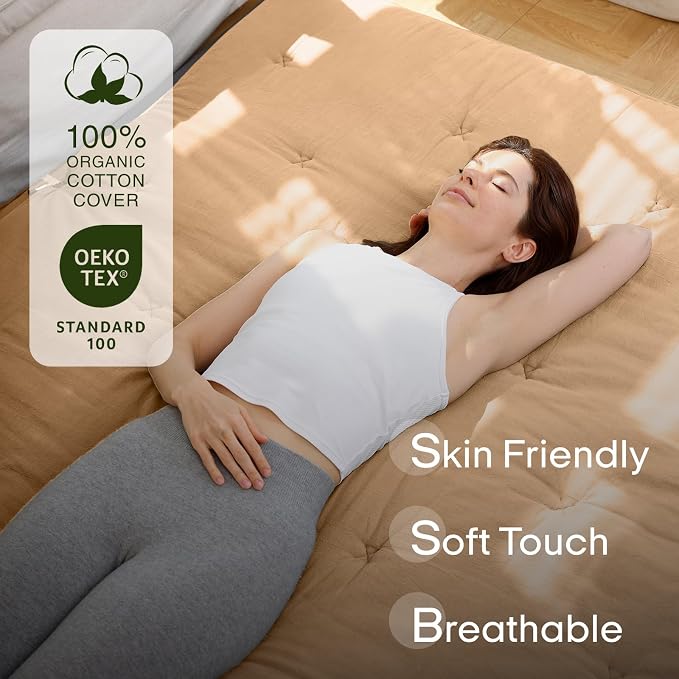 ZonLi Japanese Floor Futon Mattress Queen Size 80"x 60", 100% Cotton Cover 4'' - Image 3