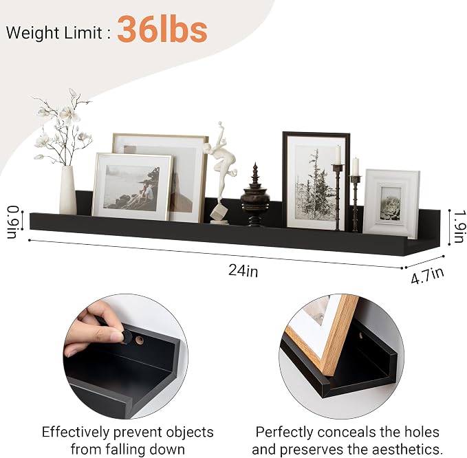 Floating Shelves for Wall, 24 inch Wood Floating Shelves Set of 2, Picture - Image 3
