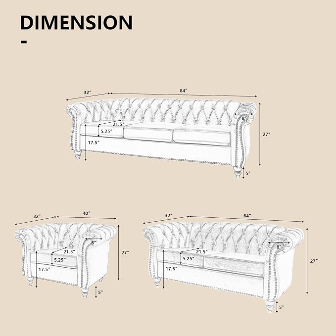 QHITTY 2 Piece Living Room Set, Sectional Chesterfield Sofa Chair Contemporary - Image 2
