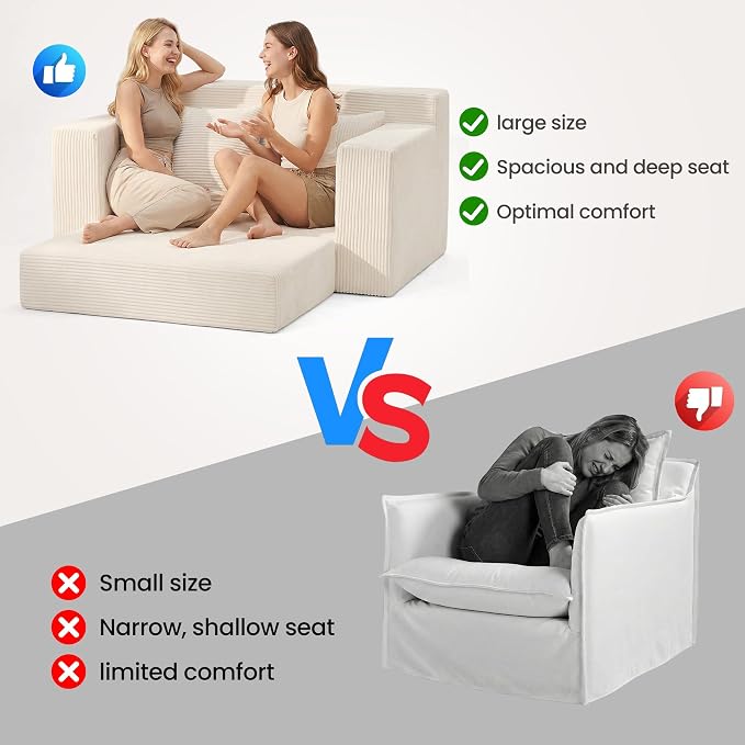 Convertible 5 in 1 Futon Sofa Bed Full Size, Corduroy Boneless Couch Sleeper - Image 5