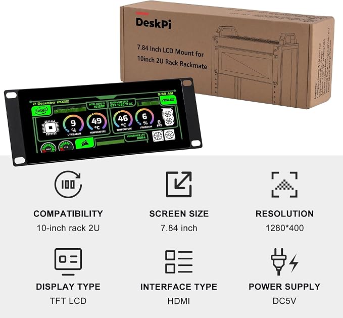 GeeekPi 7.84 inch 1280x400 LCD Touch Screen 2U Rack Mount Monitor - Image 7