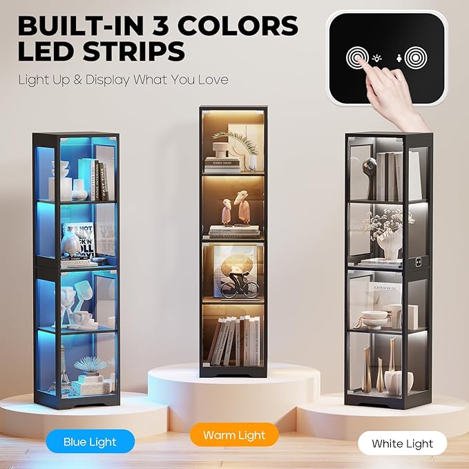 BROTTAR Glass Display Cabinet, 4-Tier Curio Cabinets - Image 5