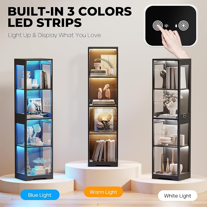 Display Cabinet with Glass Doors, Display Case with Lights and Human Body Sensor - Image 3