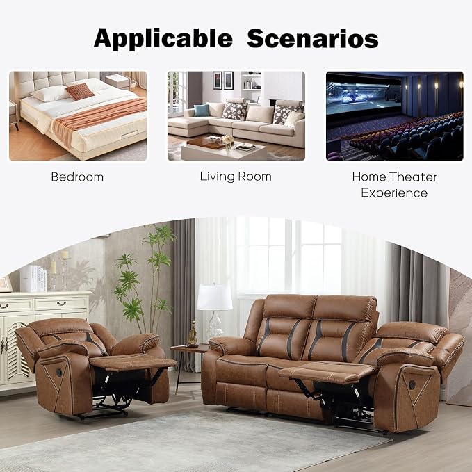 EBELLO Faux Leather Recliner Sofa Furniture Set - Image 5