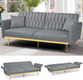 70” Velvet Futon Sofa Bed with 2 Pillows and Adjustable Armrests, Convertible by ACMEASE