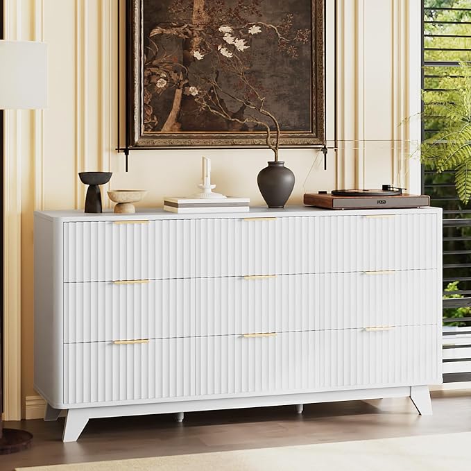 VINGLI 9 Drawer Dresser White Fluted Dresser - Image 9