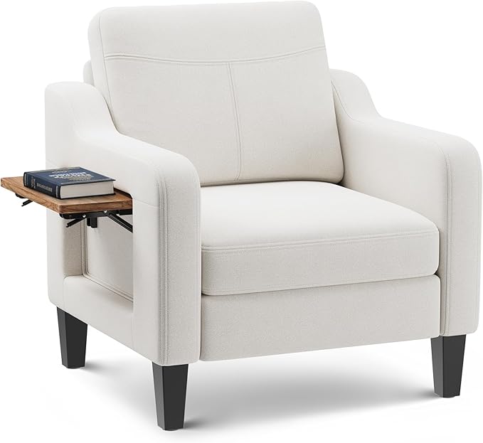 Accent Chair for Living Room Modern Linen Upholstered Armchair Side Wooden by Unknown