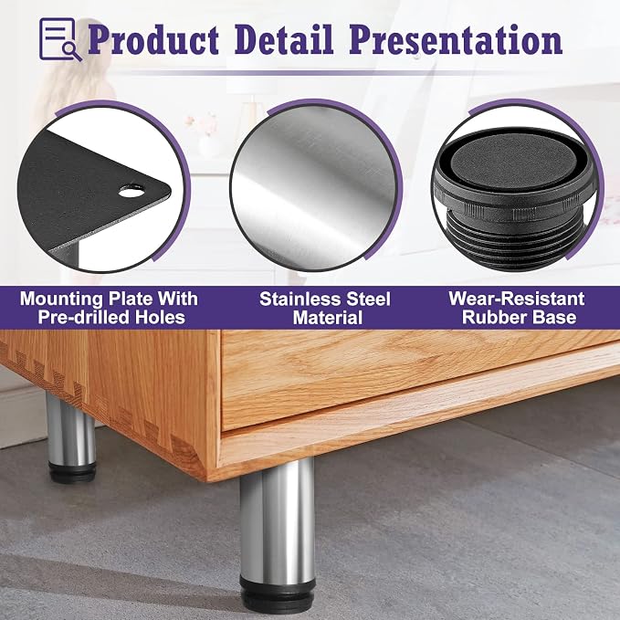 6 Inch Metal Furniture Legs Stainless Steel Adjustable Legs Silver Metal Legs - Image 3