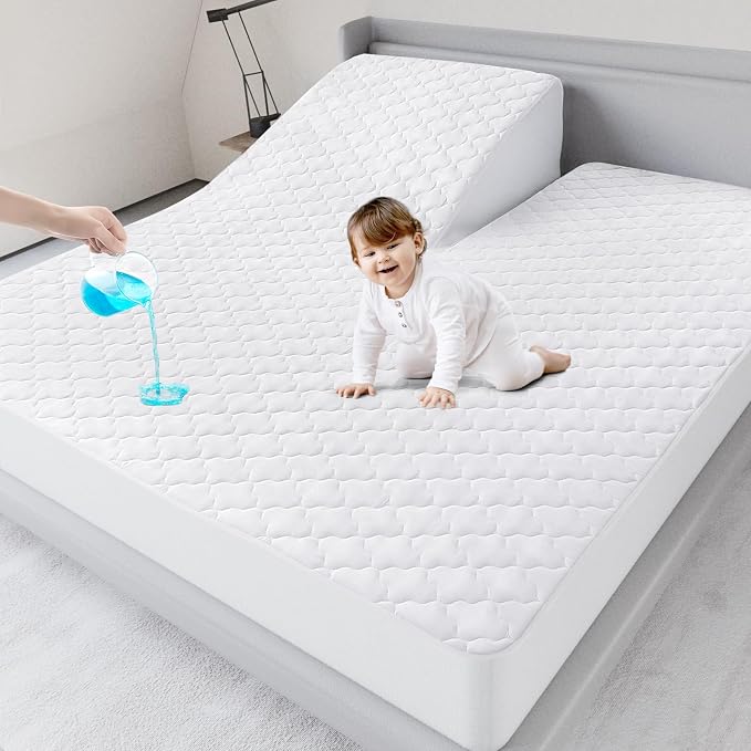 Split Top King Mattress Pad Waterproof Protector, Quilted Mattress Cover Fitted - Image 7