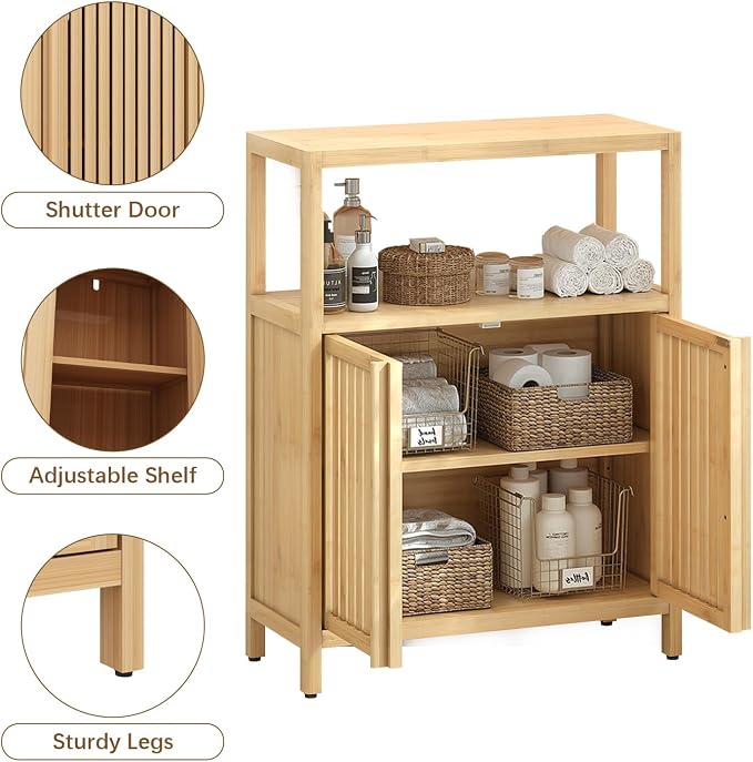 Bamboo Storage Cabinet Bathroom Floor Cabinet Side Storage Organizer Cabinet - Image 6