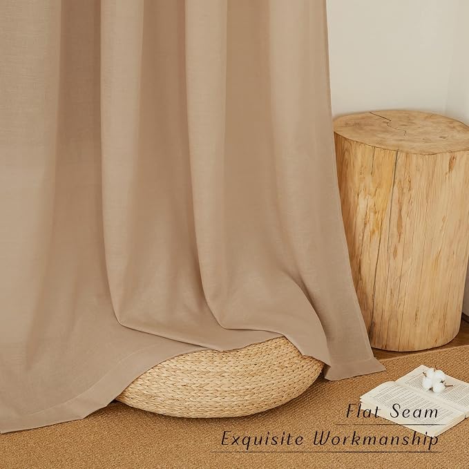 NICETOWN Natural Linen Camel Curtains 108 inches Long, Grommet Thick Linen - Image 7